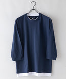 汗染み 目立ちにくい フェイク レイヤード 重ね着風 BIG 7分袖 Tシャツ ZERO STAIN ゼロステイン 防汚 UVカット 撥水 ユニセックス ネービー ❘ジーンズメイト公式オンラインショップ