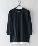 汗染み 目立ちにくい フェイク レイヤード 重ね着風 BIG 7分袖 Tシャツ ZERO STAIN ゼロステイン 防汚 UVカット 撥水 ユニセックス ブラック ❘ジーンズメイト公式オンラインショップ