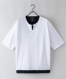 汗染み 目立ちにくい フェイク レイヤード 重ね着風 BIG キーネック Tシャツ ZERO STAIN ゼロステイン 防汚 UVカット 撥水 ホワイト ❘ジーンズメイト公式オンラインショップ