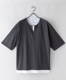 汗染み 目立ちにくい フェイク レイヤード 重ね着風 BIG キーネック Tシャツ ZERO STAIN ゼロステイン 防汚 UVカット 撥水 チャコールグレー ❘ジーンズメイト公式オンラインショップ