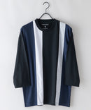 汗染み 目立ちにくい 切替 デザイン BIG 7分袖 Tシャツ ZERO STAIN ゼロステイン 防汚 UVカット 撥水 ブラックA柄 ❘ジーンズメイト公式オンラインショップ