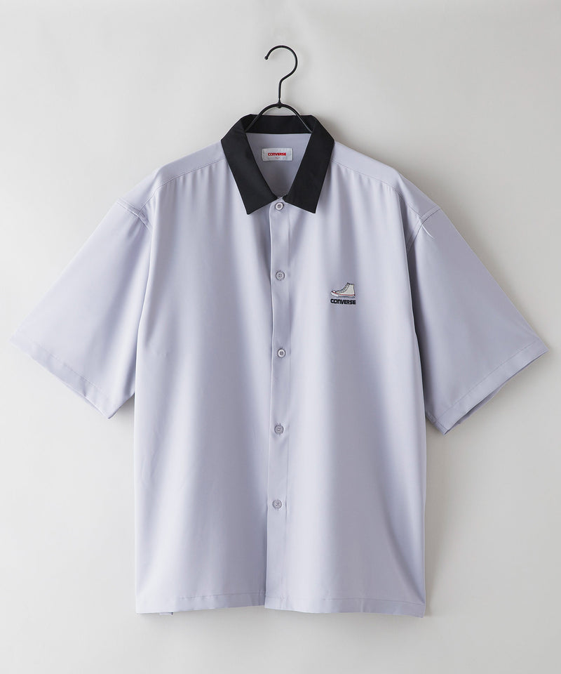 胸ワンポイント刺繍 ポリエステルツイル半袖シャツ 襟配色シャツ CONVERSE コンバース
