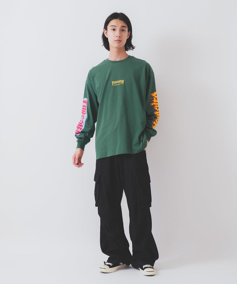 【THRASHER/スラッシャー】ヘビーウェイト　バックプリント 袖プリント ロンT zo