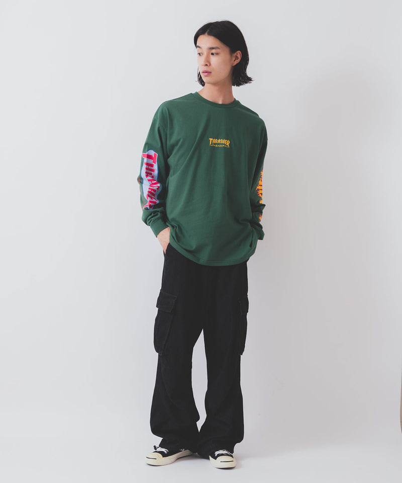 【THRASHER/スラッシャー】ヘビーウェイト　バックプリント 袖プリント ロンT zo