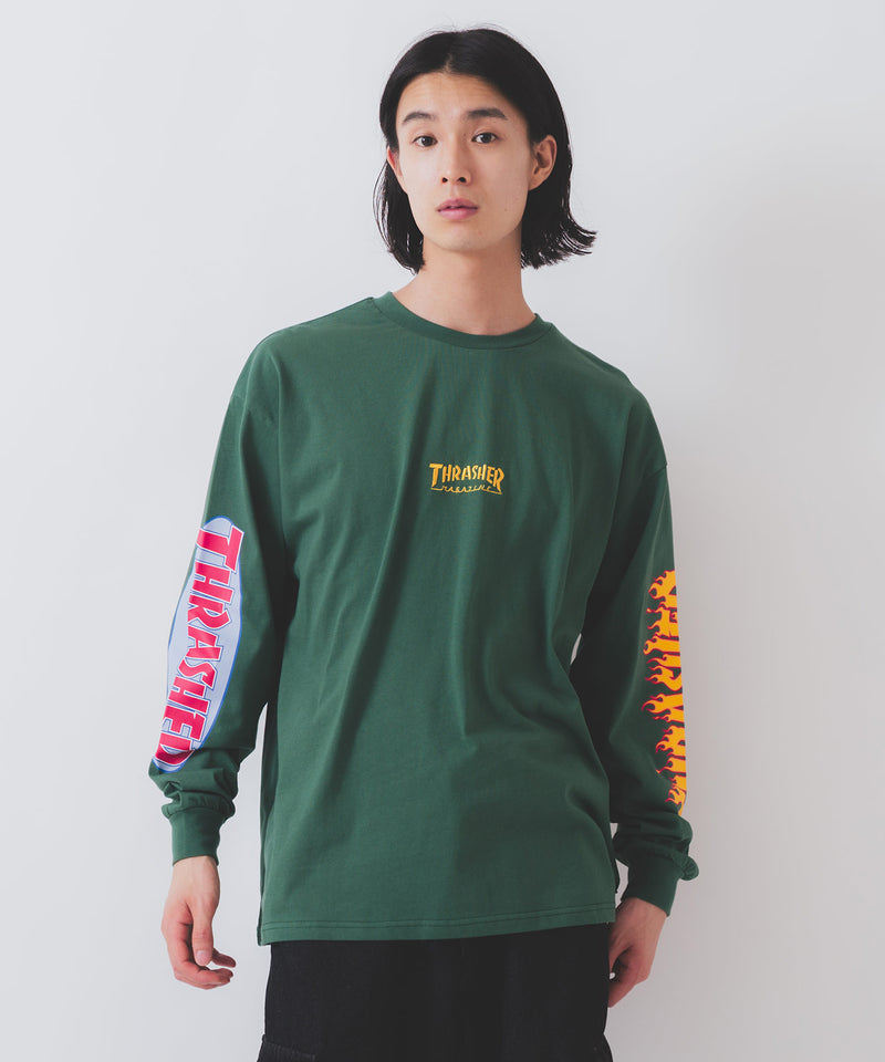 【THRASHER/スラッシャー】ヘビーウェイト　バックプリント 袖プリント ロンT zo