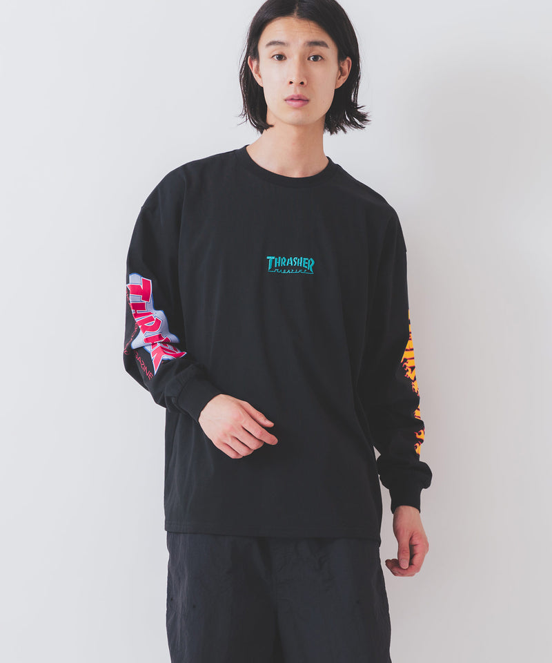 【THRASHER/スラッシャー】ヘビーウェイト　バックプリント 袖プリント ロンT zo