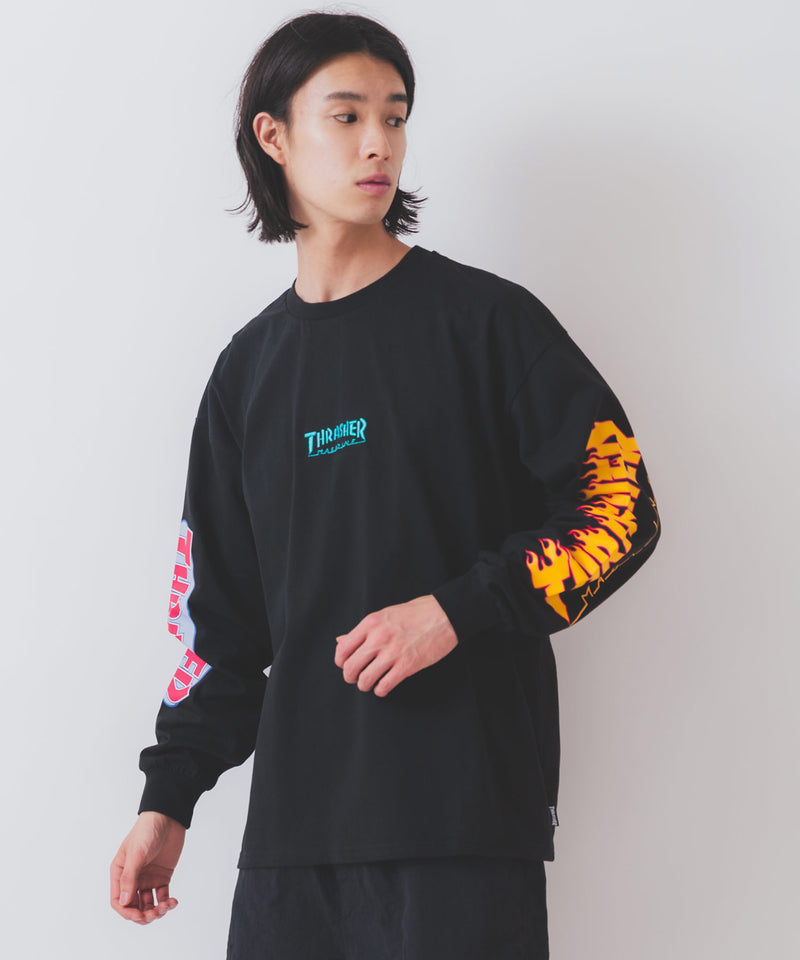 【THRASHER/スラッシャー】ヘビーウェイト　バックプリント 袖プリント ロンT zo