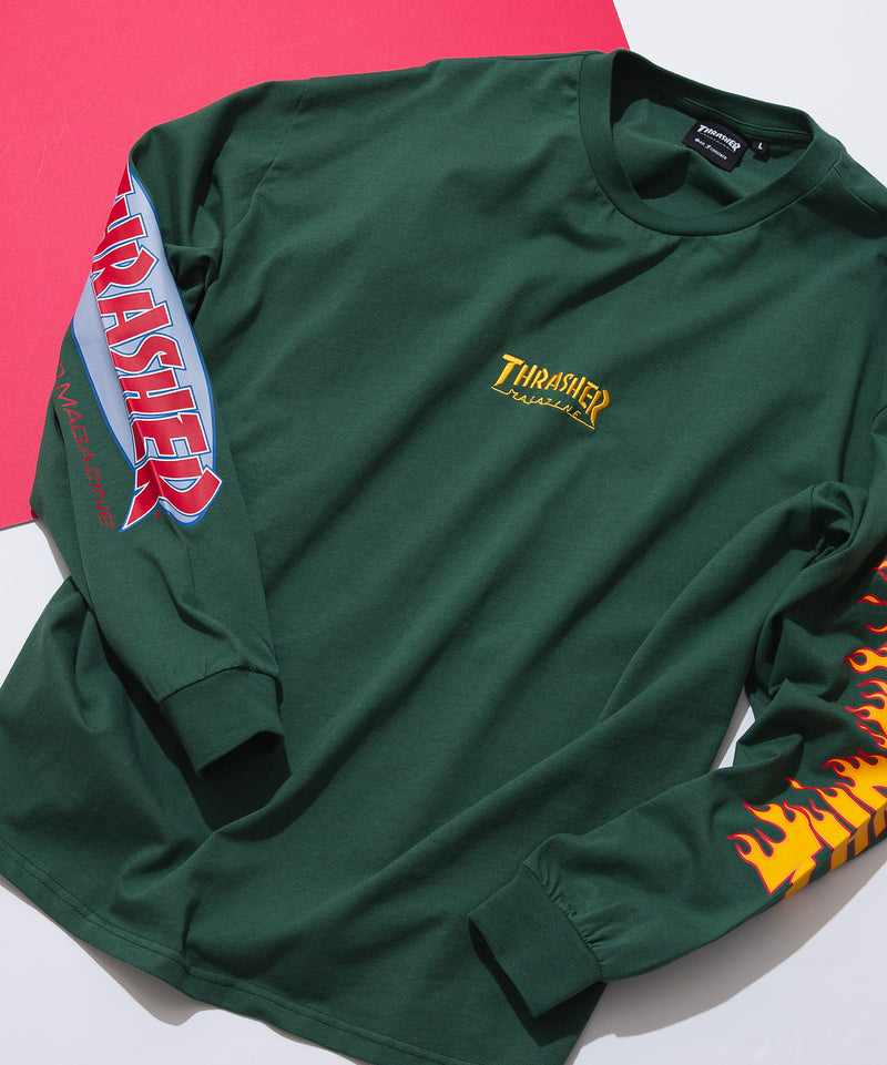 【THRASHER/スラッシャー】ヘビーウェイト　バックプリント 袖プリント ロンT zo