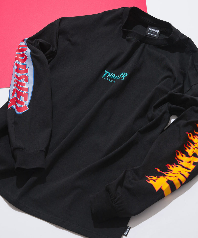 【THRASHER/スラッシャー】ヘビーウェイト　バックプリント 袖プリント ロンT zo