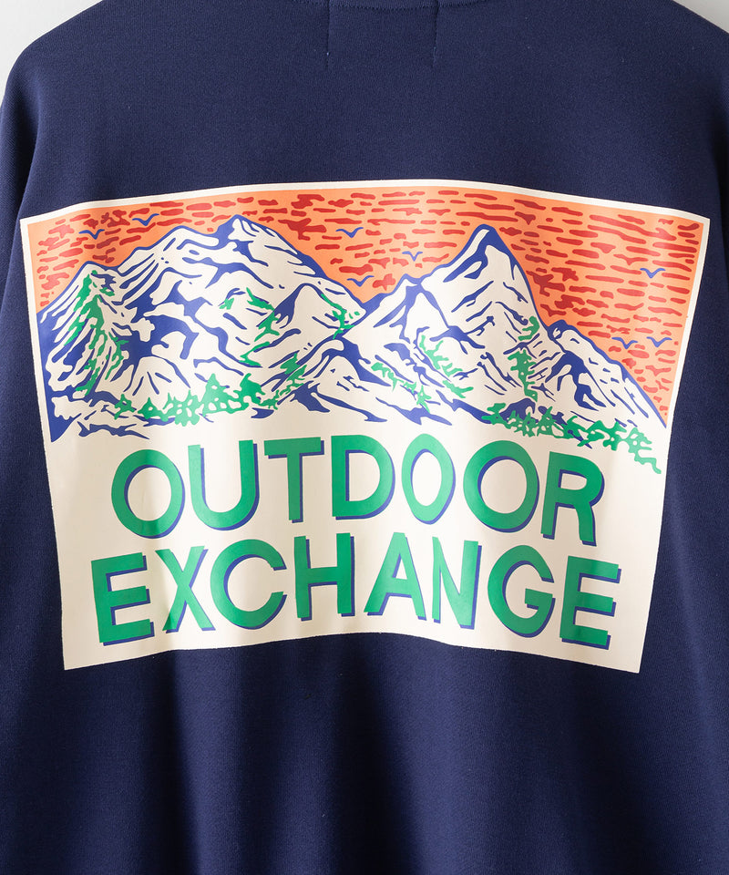 サンセット マウンテン バックロゴ クルーネック スウェット トレーナー 裏毛仕様 OUTDOOR EXCHANGE アウトドア エクスチェンジ