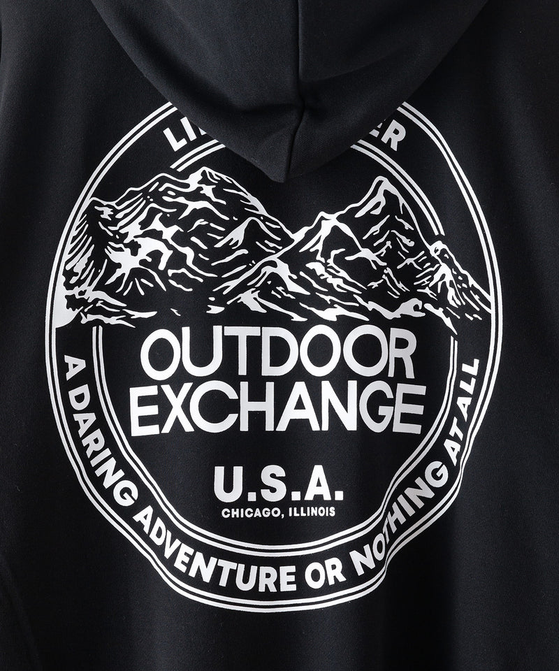 サークル マウンテン バックロゴ フーデッド プルオーバー パーカー 裏毛仕様 OUTDOOR EXCHANGE アウトドア エクスチェンジ