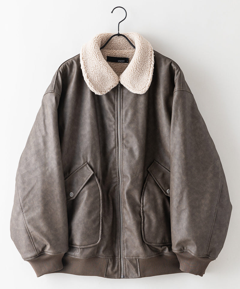 【UNIIT/ユニット】ヴィンテージライク オーバーサイズ PUボアフライトジャケット