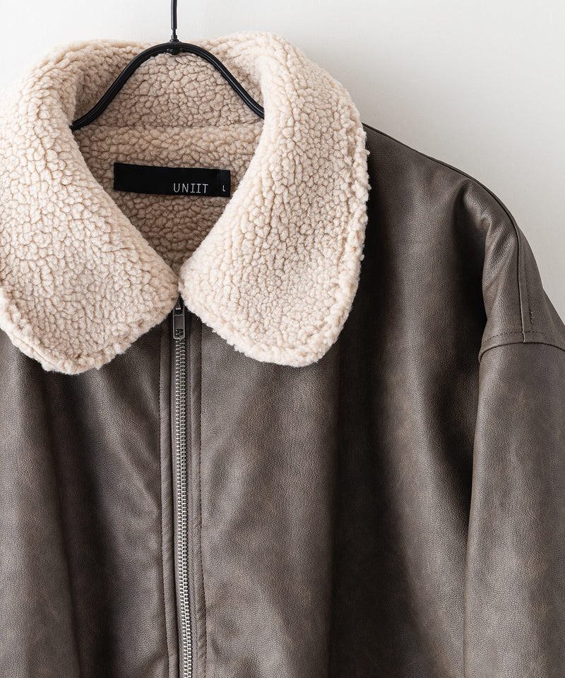 【UNIIT/ユニット】ヴィンテージライク オーバーサイズ PUボアフライトジャケット