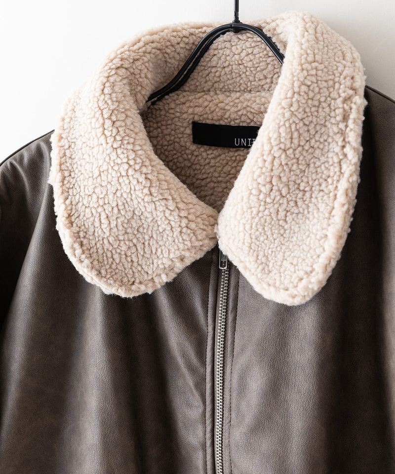 【UNIIT/ユニット】ヴィンテージライク オーバーサイズ PUボアフライトジャケット