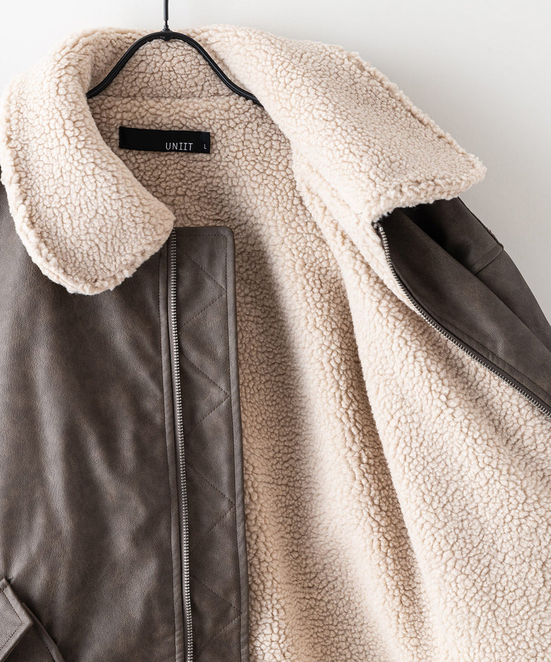 【UNIIT/ユニット】ヴィンテージライク オーバーサイズ PUボアフライトジャケット