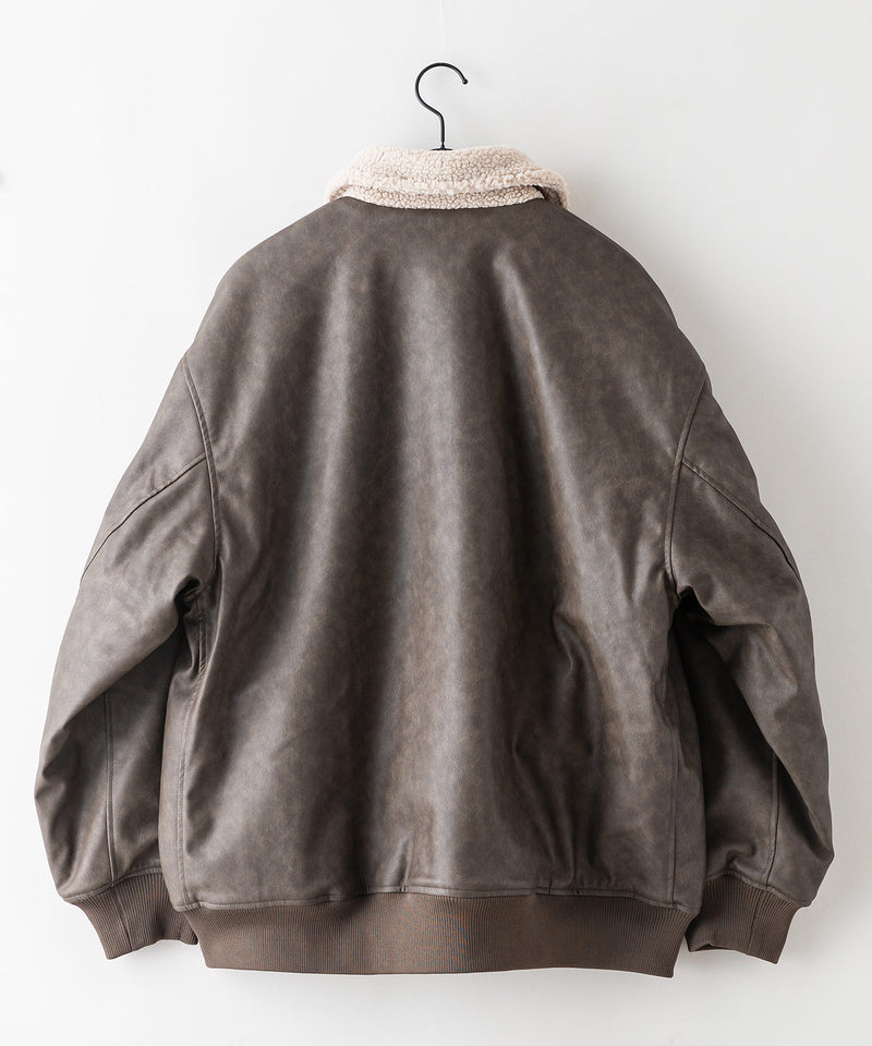 【UNIIT/ユニット】ヴィンテージライク オーバーサイズ PUボアフライトジャケット