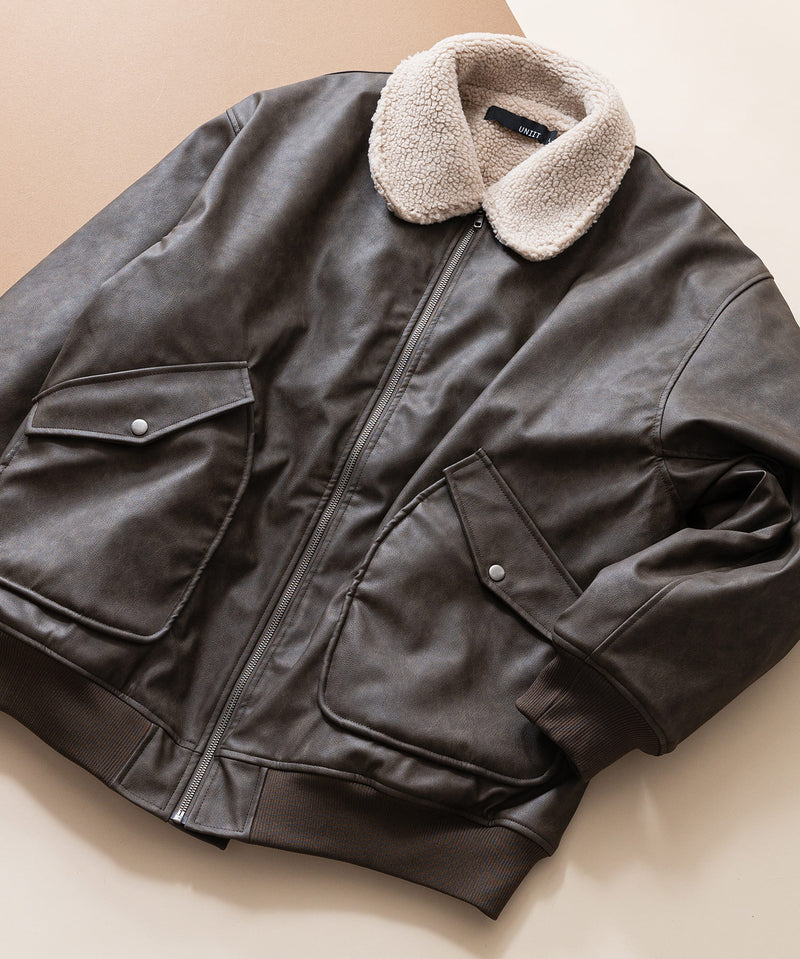 【UNIIT/ユニット】ヴィンテージライク オーバーサイズ PUボアフライトジャケット
