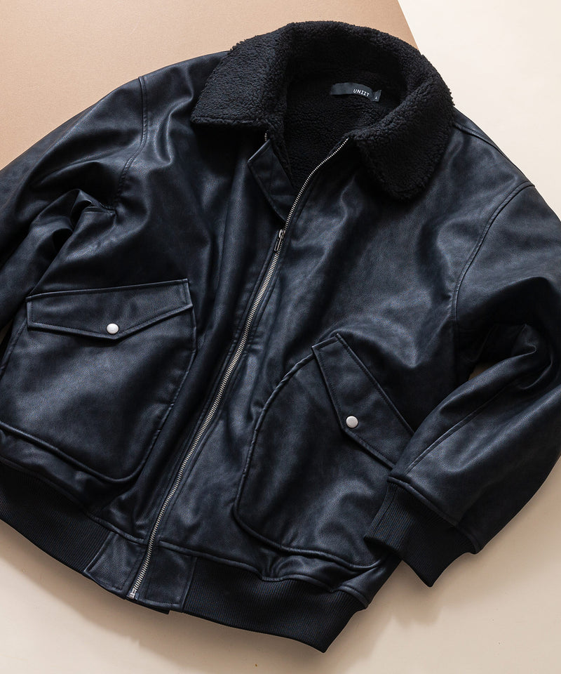 【UNIIT/ユニット】ヴィンテージライク オーバーサイズ PUボアフライトジャケット