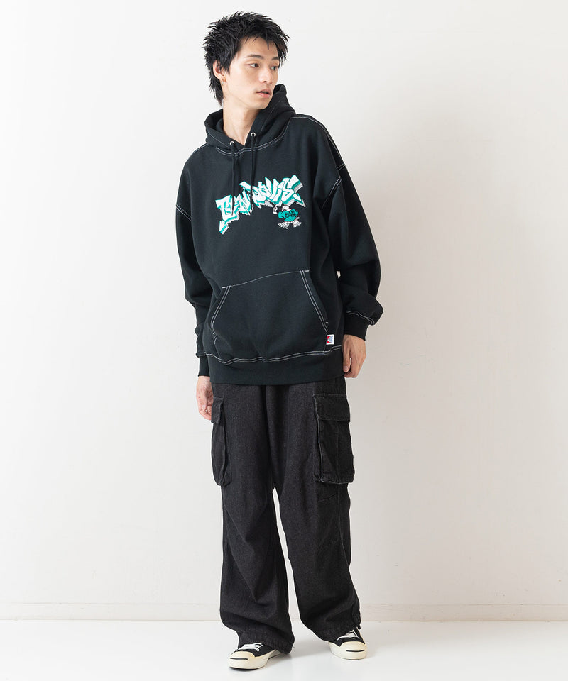 【BEN DAVIS/ベンデイビス】SPRAY ART STITCH HOODIE/オーバーサイズ 裏起毛 ストリート ロゴ ワンポイント刺繍 スウェット パーカー フーディー/レディース メンズ zo