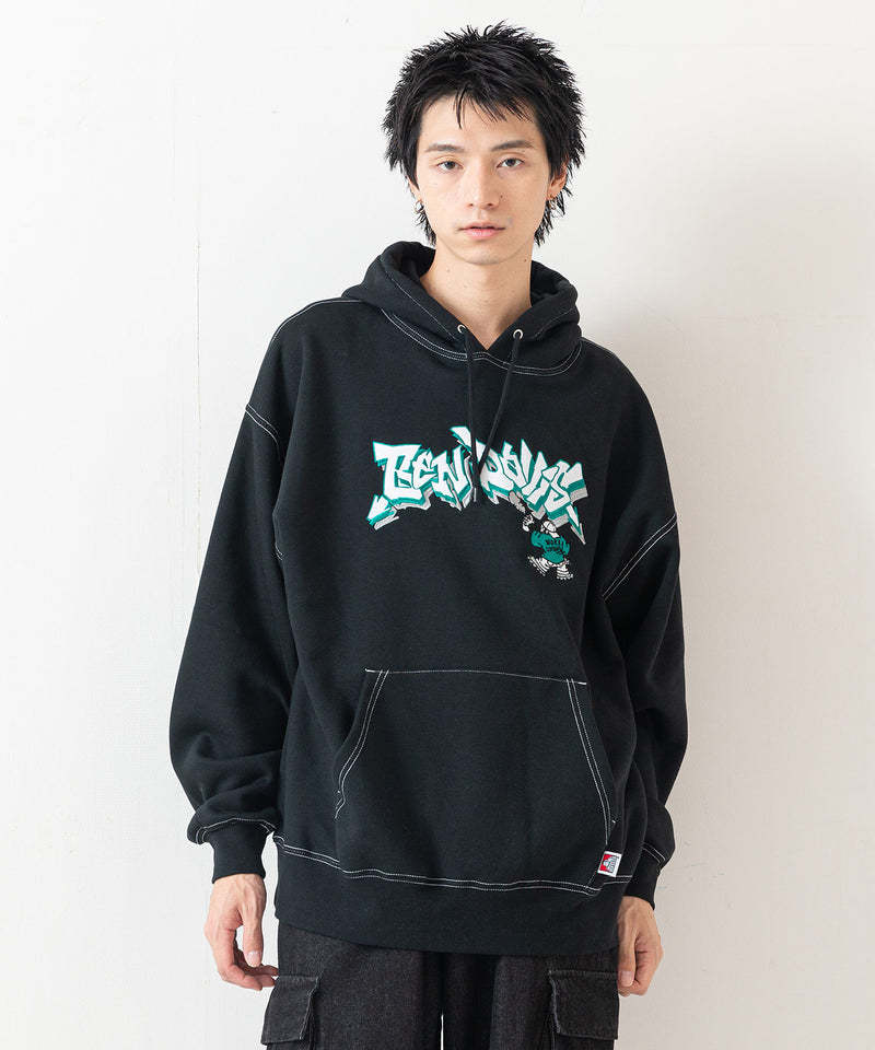 【BEN DAVIS/ベンデイビス】SPRAY ART STITCH HOODIE/オーバーサイズ 裏起毛 ストリート ロゴ ワンポイント刺繍 スウェット パーカー フーディー/レディース メンズ zo