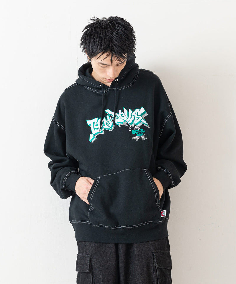 【BEN DAVIS/ベンデイビス】SPRAY ART STITCH HOODIE/オーバーサイズ 裏起毛 ストリート ロゴ ワンポイント刺繍 スウェット パーカー フーディー/レディース メンズ zo