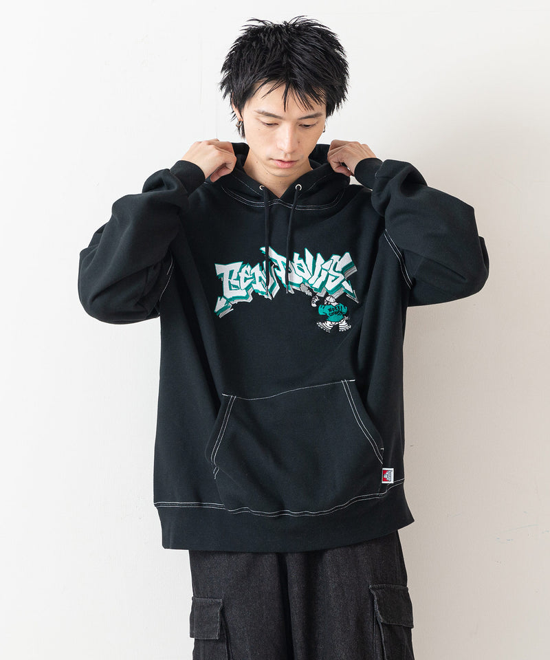 【BEN DAVIS/ベンデイビス】SPRAY ART STITCH HOODIE/オーバーサイズ 裏起毛 ストリート ロゴ ワンポイント刺繍 スウェット パーカー フーディー/レディース メンズ zo