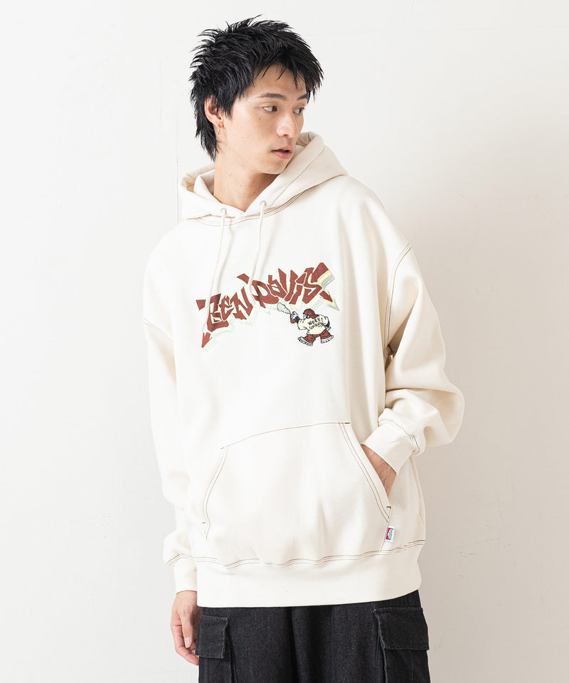 【BEN DAVIS/ベンデイビス】SPRAY ART STITCH HOODIE/オーバーサイズ 裏起毛 ストリート ロゴ ワンポイント刺繍 スウェット パーカー フーディー/レディース メンズ zo