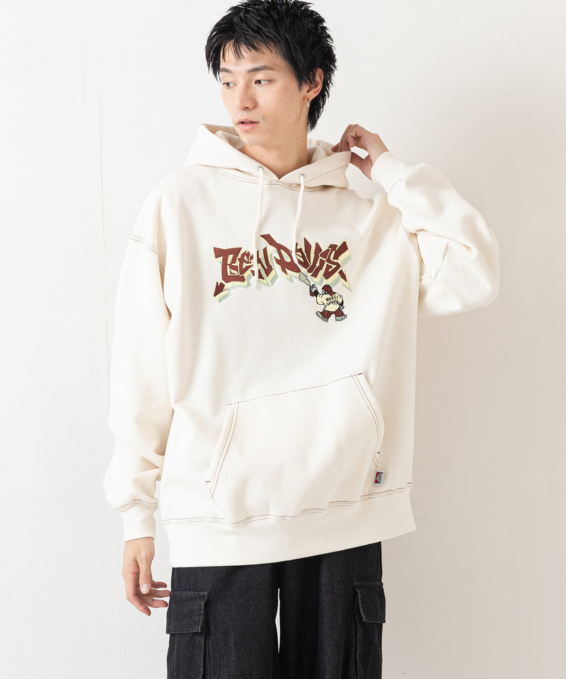 【BEN DAVIS/ベンデイビス】SPRAY ART STITCH HOODIE/オーバーサイズ 裏起毛 ストリート ロゴ ワンポイント刺繍 スウェット パーカー フーディー/レディース メンズ zo