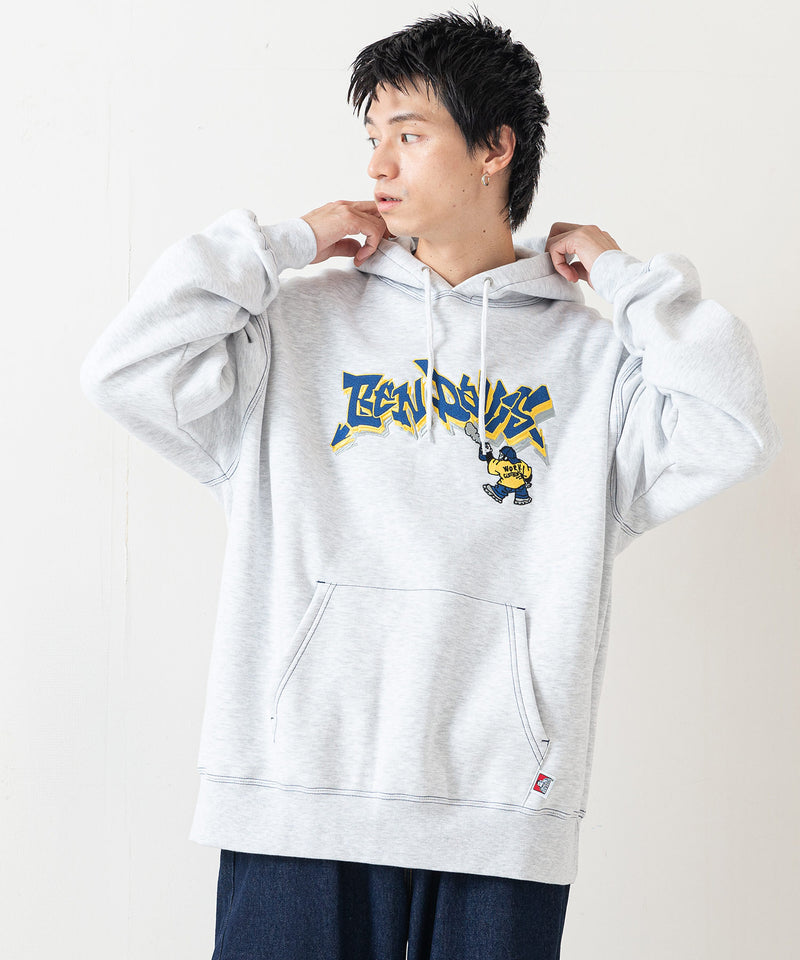 【BEN DAVIS/ベンデイビス】SPRAY ART STITCH HOODIE/オーバーサイズ 裏起毛 ストリート ロゴ ワンポイント刺繍 スウェット パーカー フーディー/レディース メンズ zo