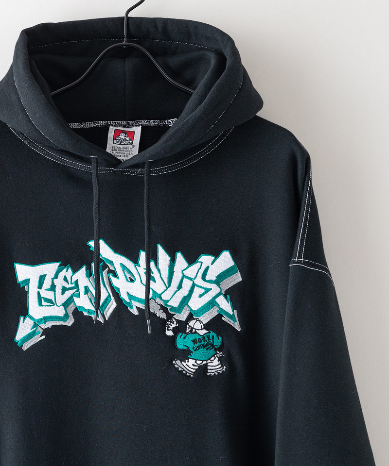 【BEN DAVIS/ベンデイビス】SPRAY ART STITCH HOODIE/オーバーサイズ 裏起毛 ストリート ロゴ ワンポイント刺繍 スウェット パーカー フーディー/レディース メンズ zo