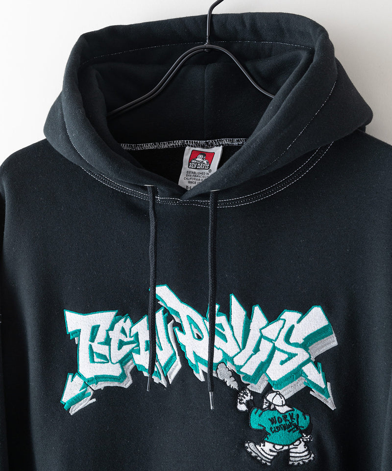 【BEN DAVIS/ベンデイビス】SPRAY ART STITCH HOODIE/オーバーサイズ 裏起毛 ストリート ロゴ ワンポイント刺繍 スウェット パーカー フーディー/レディース メンズ zo