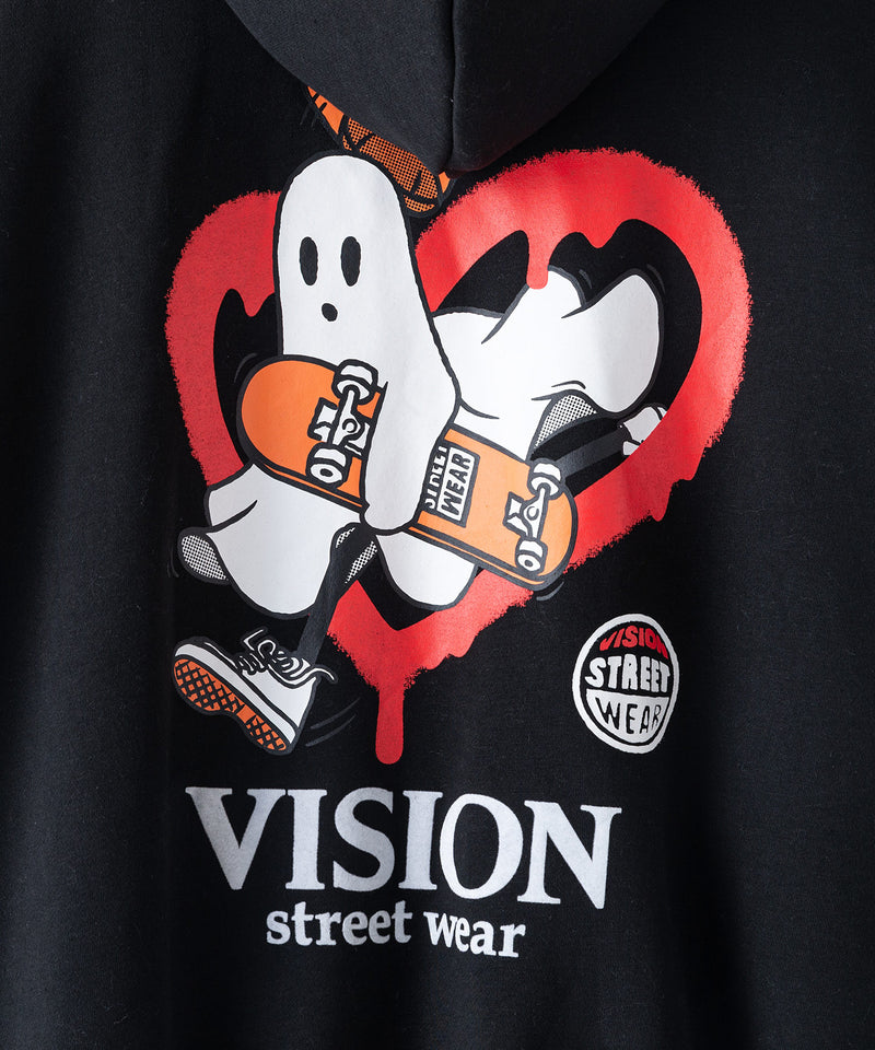 【VISION STREET WEAR/ヴィジョンストリートウェア】GHOST SKATER PARKA/オーバーサイズ 裏起毛 バックプリント ロゴ ワンポイント スウェット パーカー フーディー/レディース メンズ zo