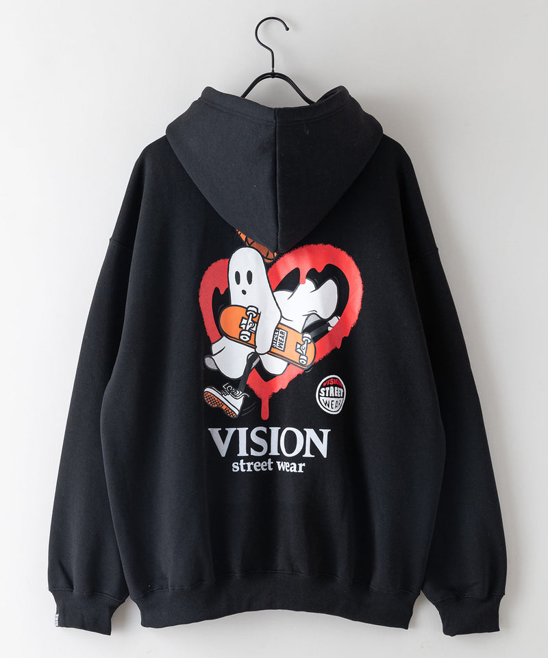 【VISION STREET WEAR/ヴィジョンストリートウェア】GHOST SKATER PARKA/オーバーサイズ 裏起毛 バックプリント ロゴ ワンポイント スウェット パーカー フーディー/レディース メンズ zo