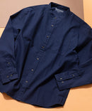 リラックスフィット 楽ケア オックス バンドカラーシャツ イージーケア ピンポイント防汚加工 時短シャツ BLUE STANDARD ネービー ❘ジーンズメイト公式オンラインショップ