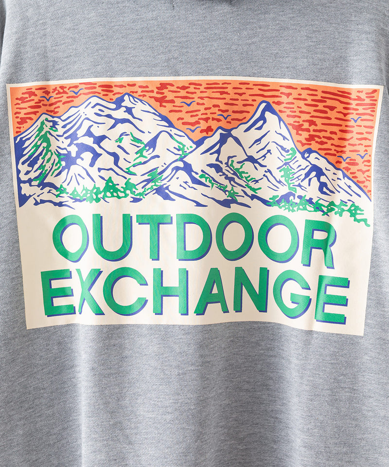 サンセット マウンテン バックロゴ フーデッド プルオーバー パーカー裏毛仕様 OUTDOOR EXCHANGE アウトドア エクスチェンジ