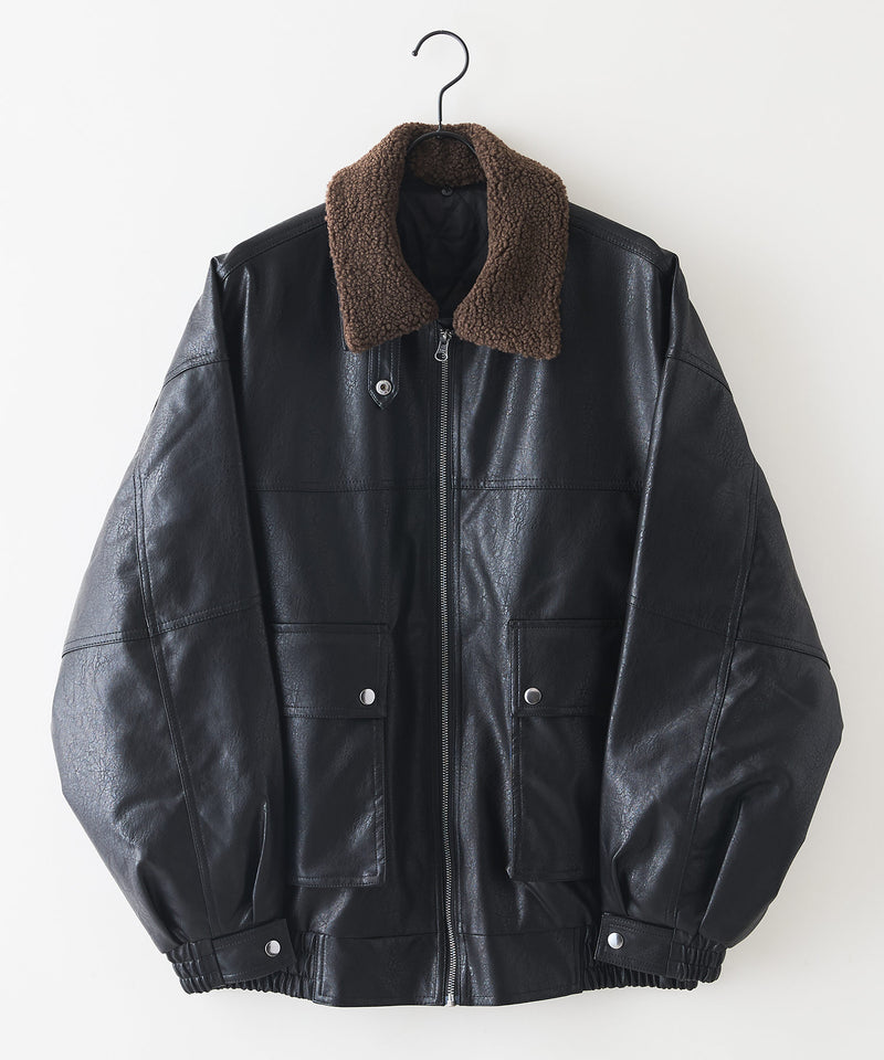 【SAVIER/サビアー】ボア衿G1PUレザーブルゾン
