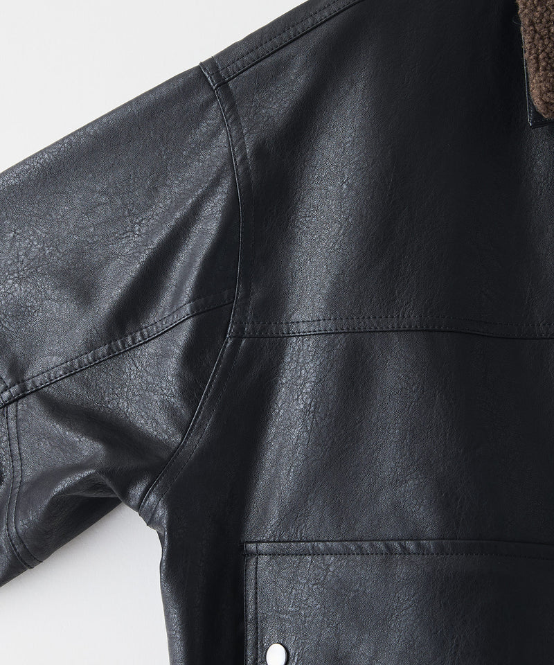 【SAVIER/サビアー】ボア衿G1PUレザーブルゾン