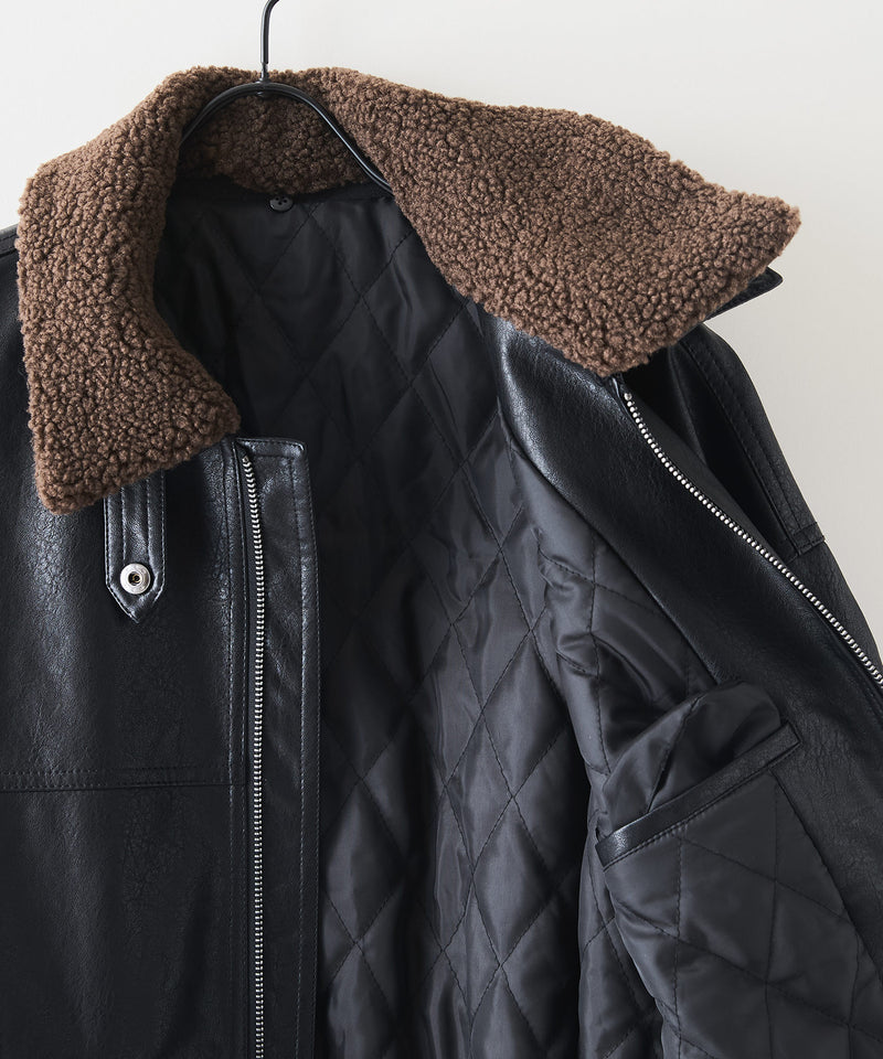 【SAVIER/サビアー】ボア衿G1PUレザーブルゾン