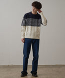 マシン ウォッシャブル  アンチ ピリング 軽量 アラン柄 クルーセーター イージーケア BLUE STANDARD ブルースタンダード