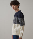 マシン ウォッシャブル  アンチ ピリング 軽量 アラン柄 クルーセーター イージーケア BLUE STANDARD ブルースタンダード