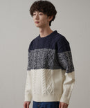 マシン ウォッシャブル  アンチ ピリング 軽量 アラン柄 クルーセーター イージーケア BLUE STANDARD ブルースタンダード