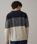 マシン ウォッシャブル  アンチ ピリング 軽量 アラン柄 クルーセーター イージーケア BLUE STANDARD ブルースタンダード