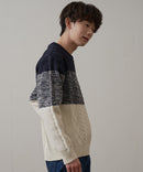 マシン ウォッシャブル  アンチ ピリング 軽量 アラン柄 クルーセーター イージーケア BLUE STANDARD ブルースタンダード