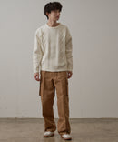 マシン ウォッシャブル  アンチ ピリング 軽量 アラン柄 クルーセーター イージーケア BLUE STANDARD ブルースタンダード