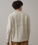 マシン ウォッシャブル  アンチ ピリング 軽量 アラン柄 クルーセーター イージーケア BLUE STANDARD ブルースタンダード