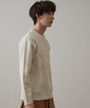 マシン ウォッシャブル  アンチ ピリング 軽量 アラン柄 クルーセーター イージーケア BLUE STANDARD ブルースタンダード