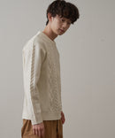 マシン ウォッシャブル  アンチ ピリング 軽量 アラン柄 クルーセーター イージーケア BLUE STANDARD ブルースタンダード