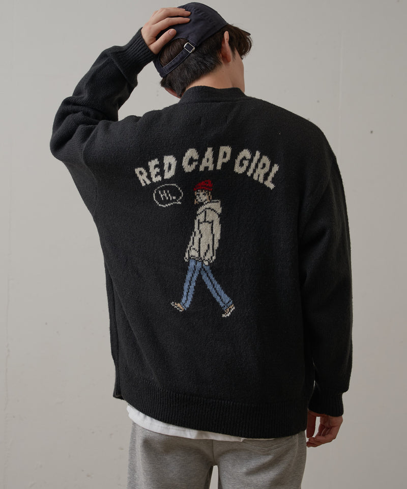 UNIIT × RED CAP GIRL】 バック イラスト ジャガード ニット Vネック