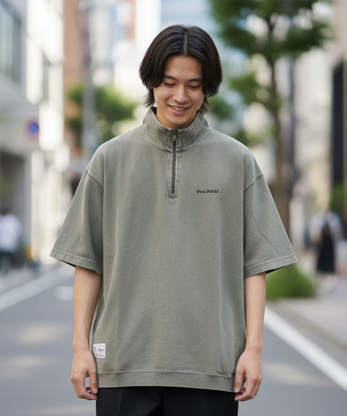 BEN DAVIS/ベンデイビス】 パウダーブリーチ加工 ハーフジップポロシャツ
