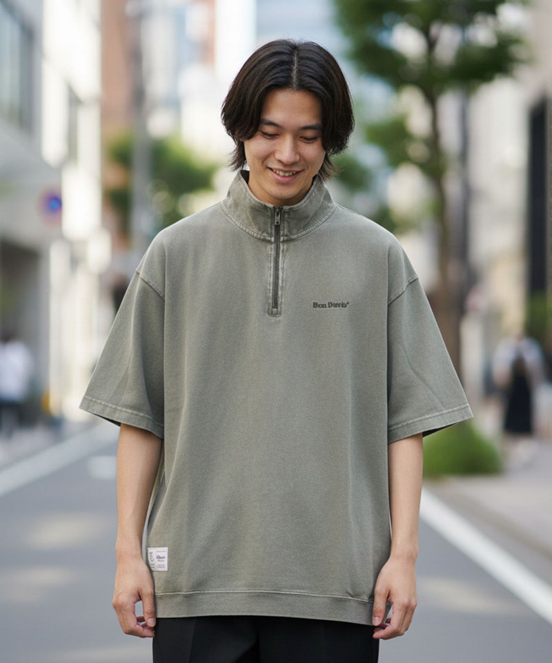 BEN DAVIS/ベンデイビス】 パウダーブリーチ加工 ハーフジップポロシャツ